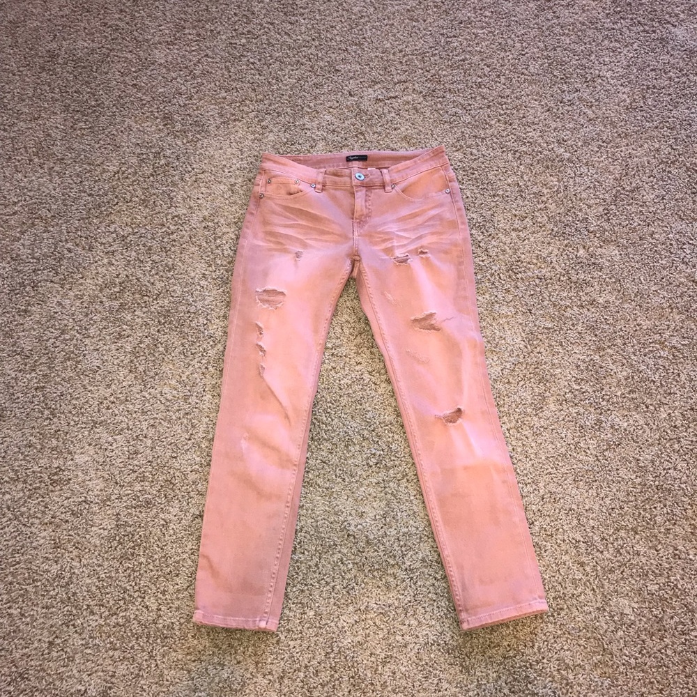Coral/pink ripped pants